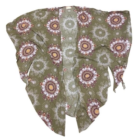Altr'd State Small Green Mandala Pattern Short Sleeve Cover Up Cardigan Kimono‎ - Picture 1 of 7